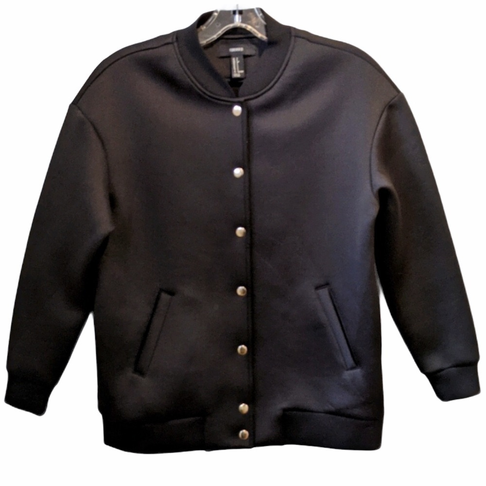 Forever 21 Black Neoprene Bomber Jacket Small